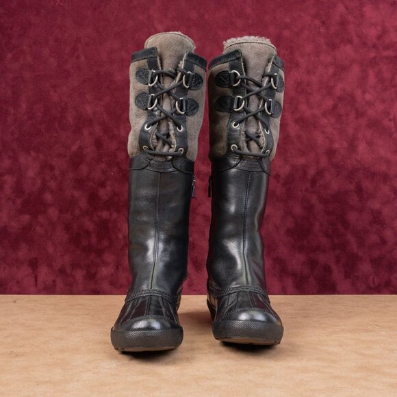 UGG Women Belcloud Shearling Lined Waterproof Suede Leather Knee Boots 5.5 - Picture 3 of 10